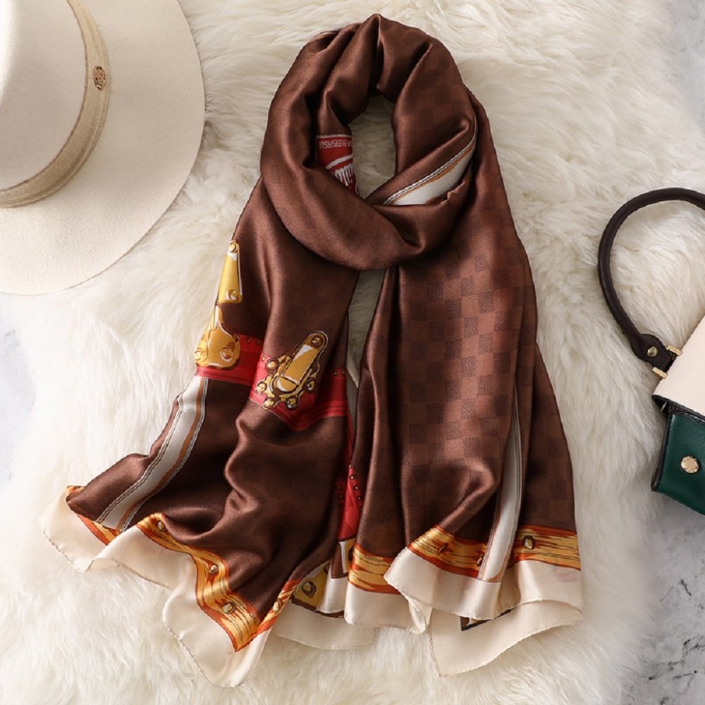 Luxury Designer Silk Scarf, Large Lightweight Shawl for Women 35"x70" (90x180cm)